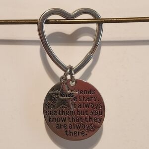 2 1/2” Silvertone Heart Shaped Keyring “Good Friends are like Stars” Keychain